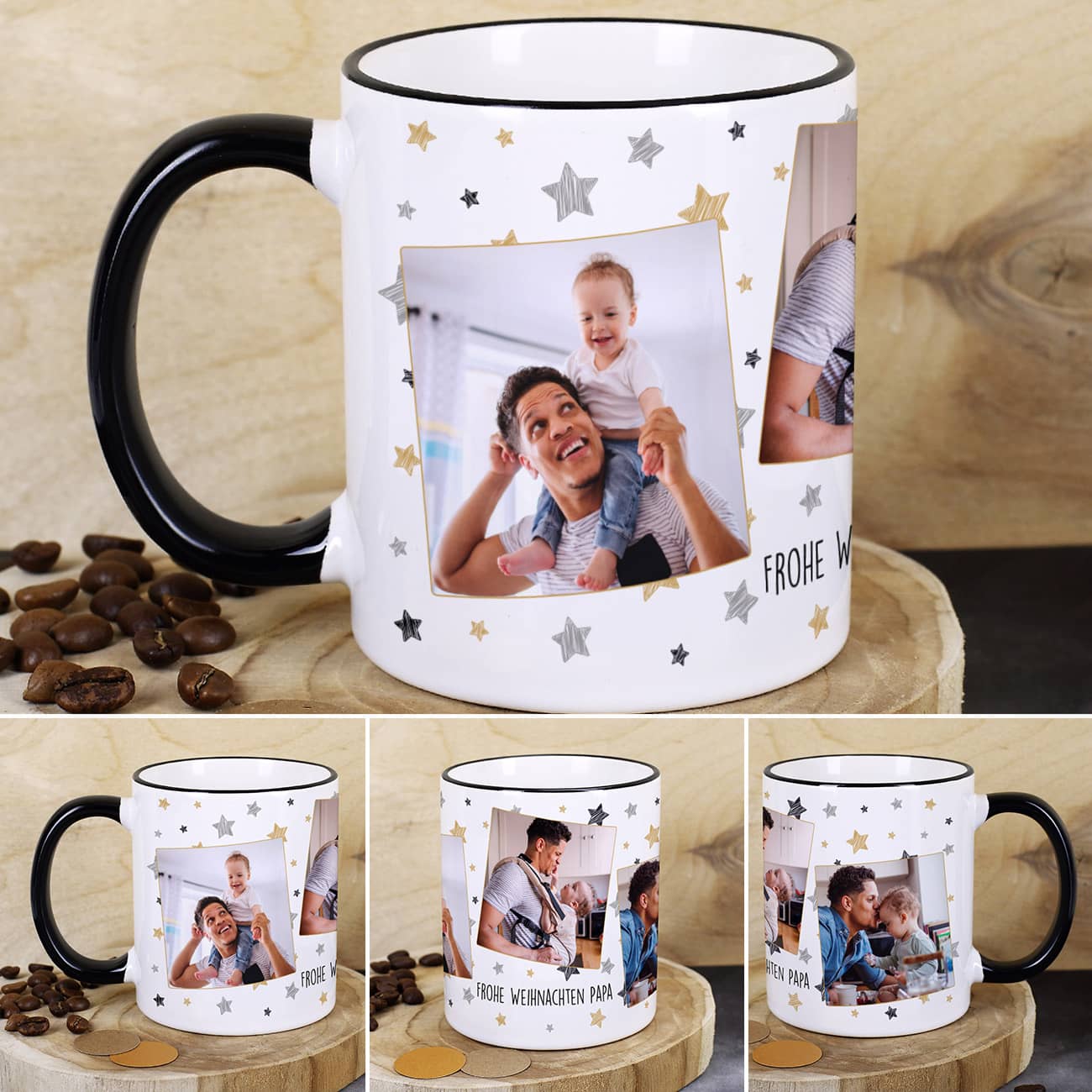 Fototasse mit 3 Fotos & Text personalisiert als tolles Fotogeschenk für Mama, Papa, die beste Freundin zu Weihnachten –