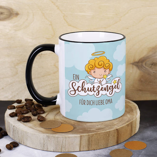 persönlich bedruckte Keramiktasse mit Schutzengel und Wunschtext