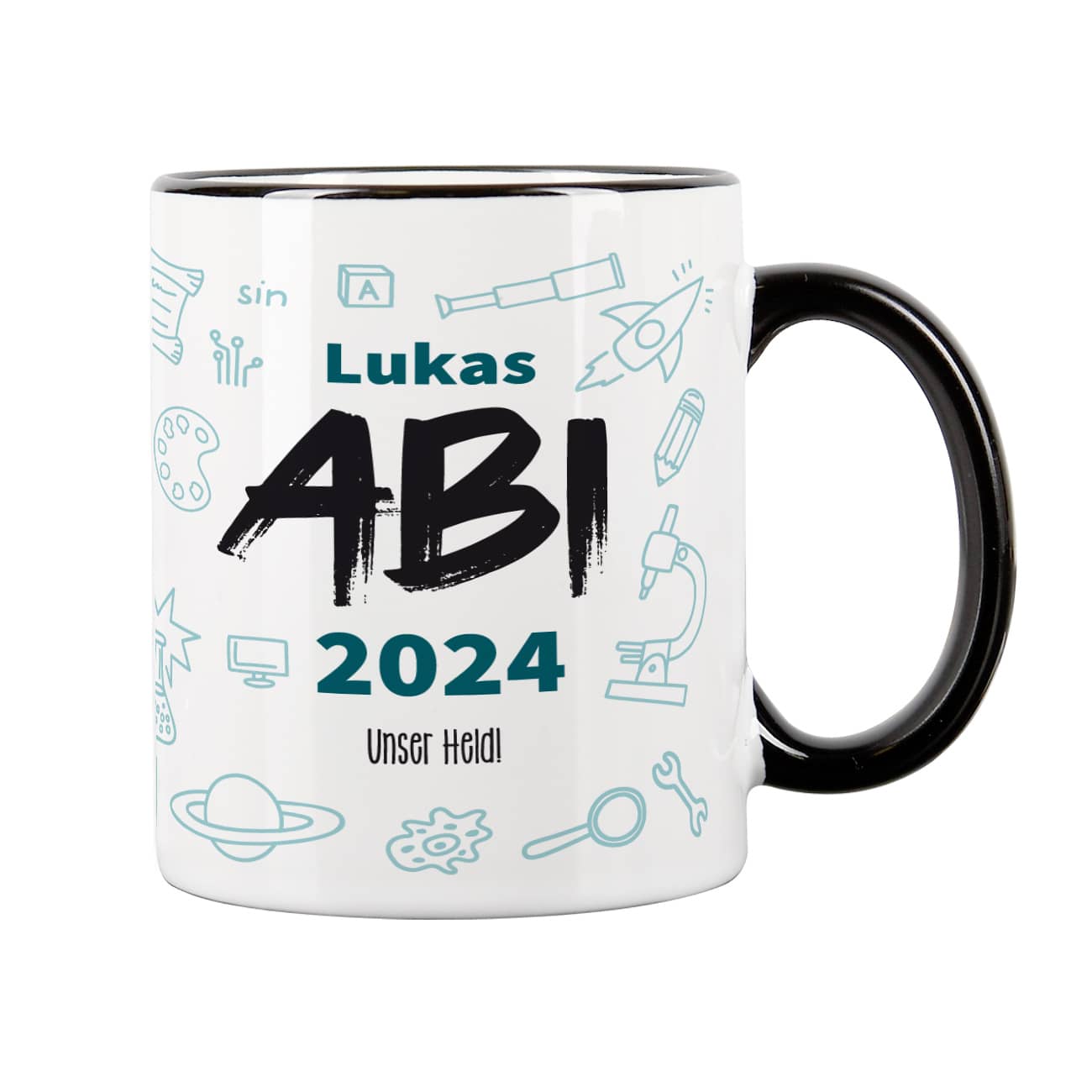 Abi 2024 Tasse mit Name, Jahr und Wunschtext - Geschenk zum Abitur