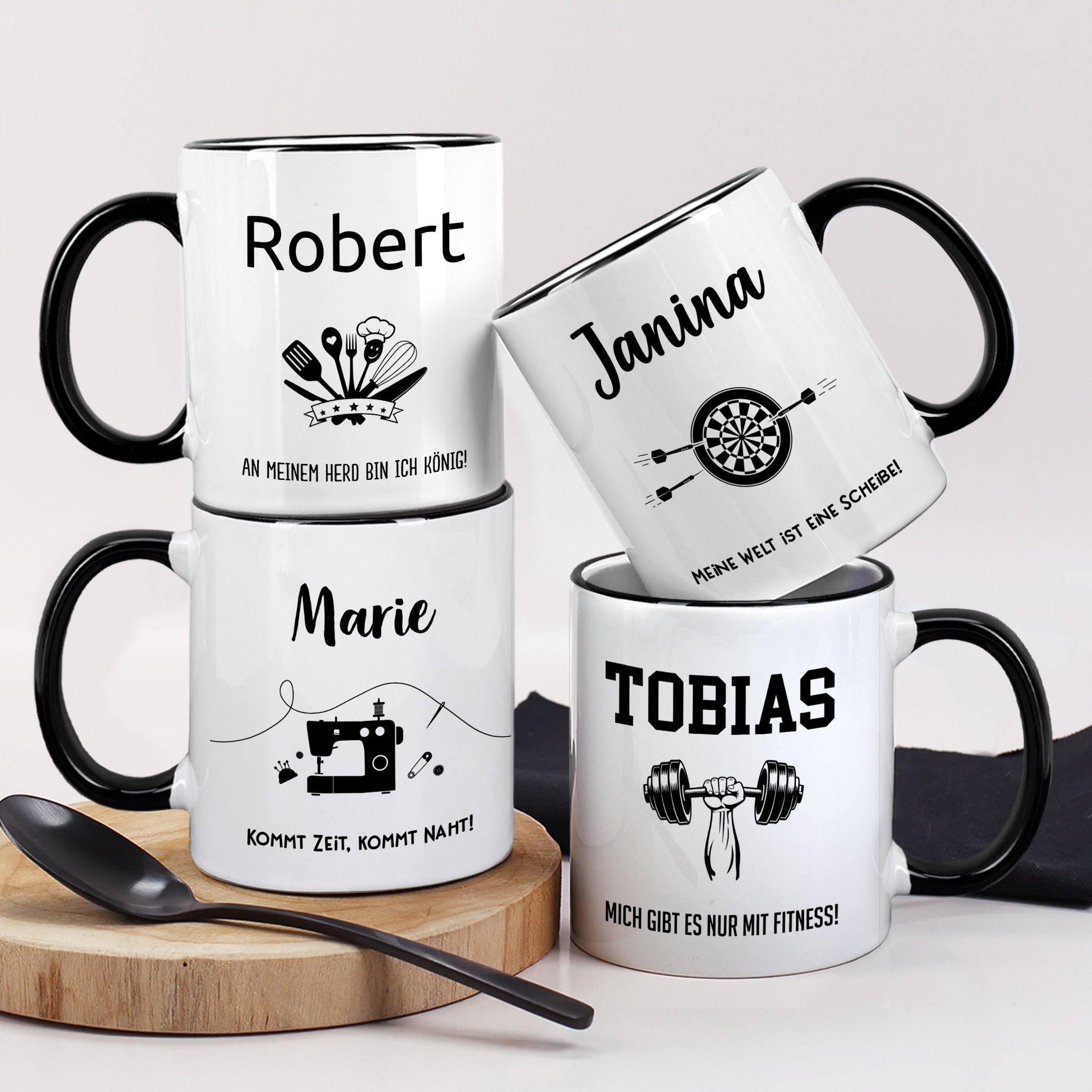 Personalisierbare Tasse mit Hobby-Motiven