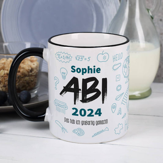 Abi Tasse mit Name, Jahr und Wunschtext - Geschenk zum Abitur