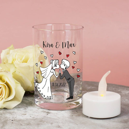 Windlicht mit Namen und Datum personalisiert