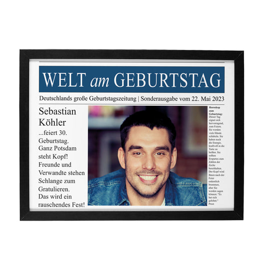 Wandbild mit Zeitungsausschnitt Welt am Geburtstag