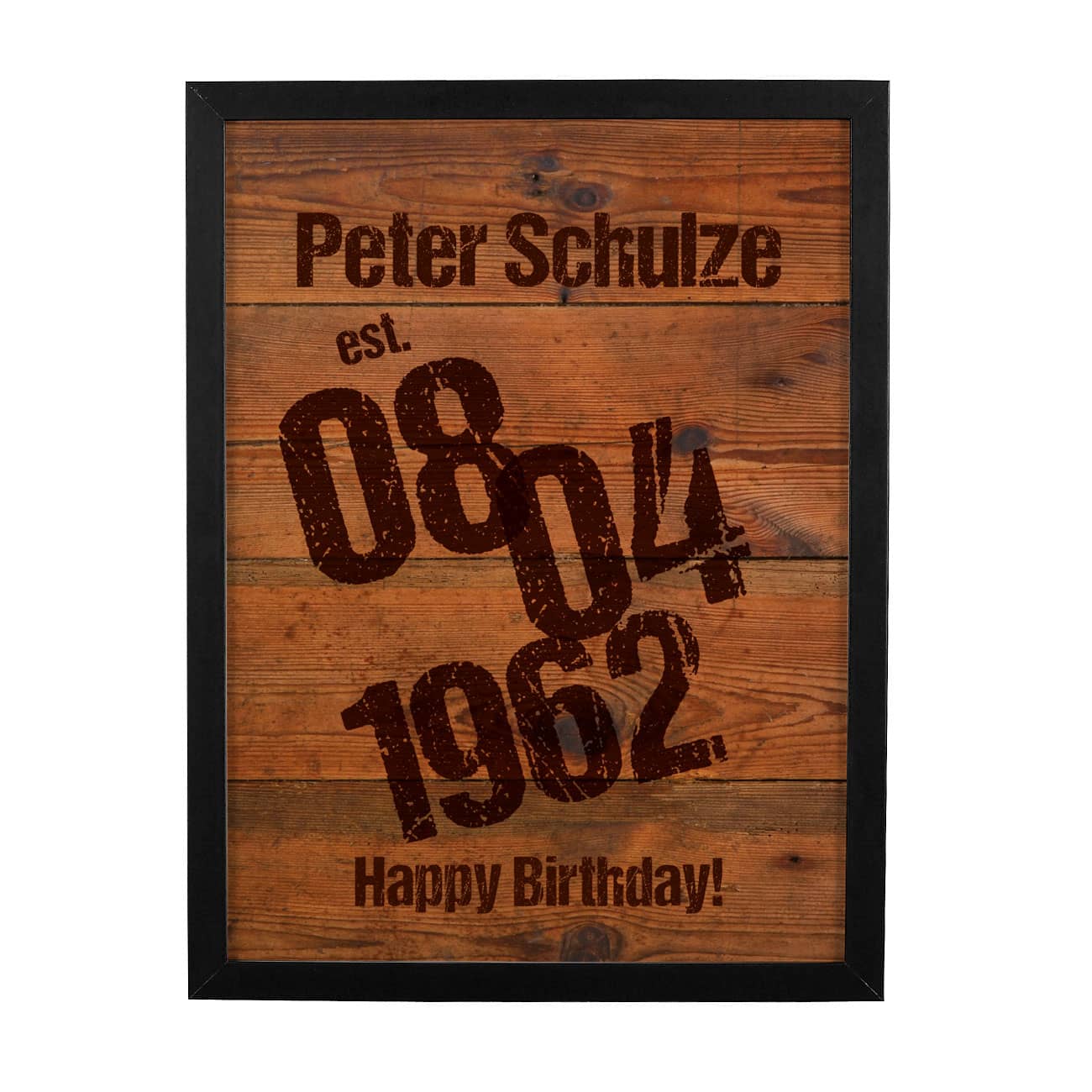 Bilderrahmen in Holzoptik, Name, Geburtsdatum und Spruch