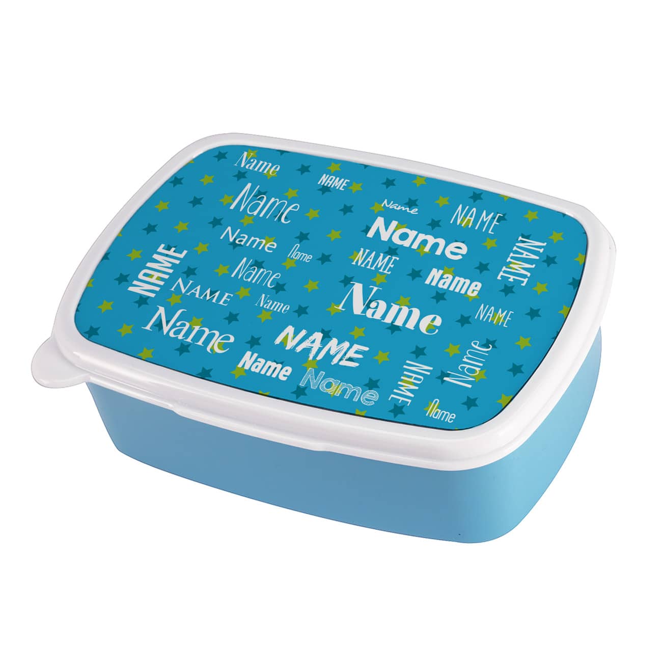 Blaue Brotdose mit Name nach Wunsch personalisiert für Schule und Kindergarten