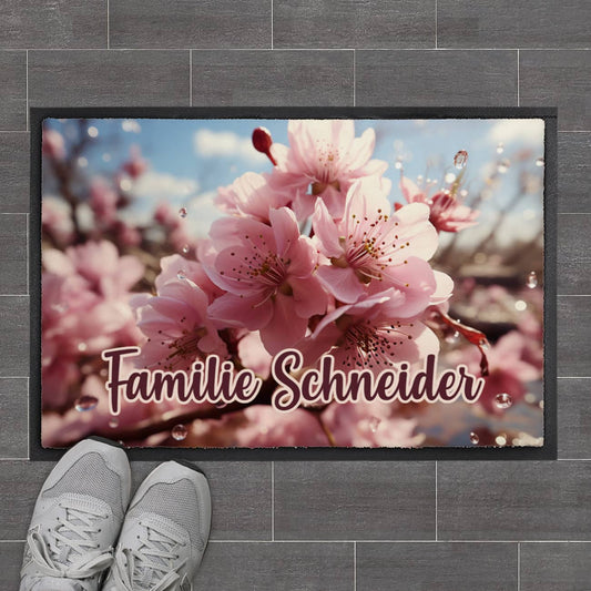 Frühlingss-Fußmatte mit Kirschblüten & Ihrem Text