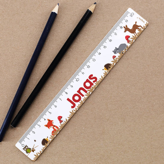 Lineal mit Waldtieren und Ihrem Wunschnamen bedruckt