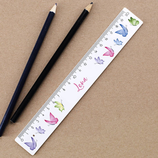Lineal mit Watercolor Schmetterlingen und Namensaufdruck