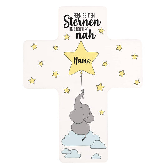 "Fern bei den Sternen" - Gedenkkreuz mit Namen des Kindes