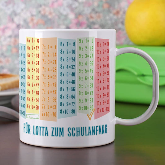 Tasse zum Schulanfang mit Einmaleins