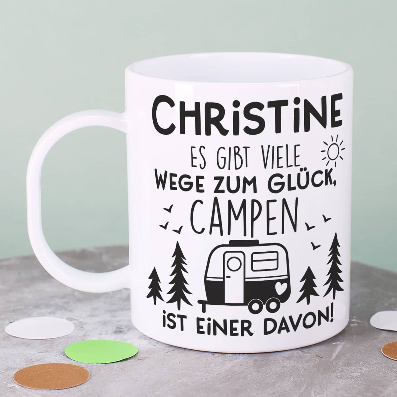 camping tassen Personalisierte Kunststofftasse für Camping Fans – Outdoortasse mit Namen – geschenke-online.de