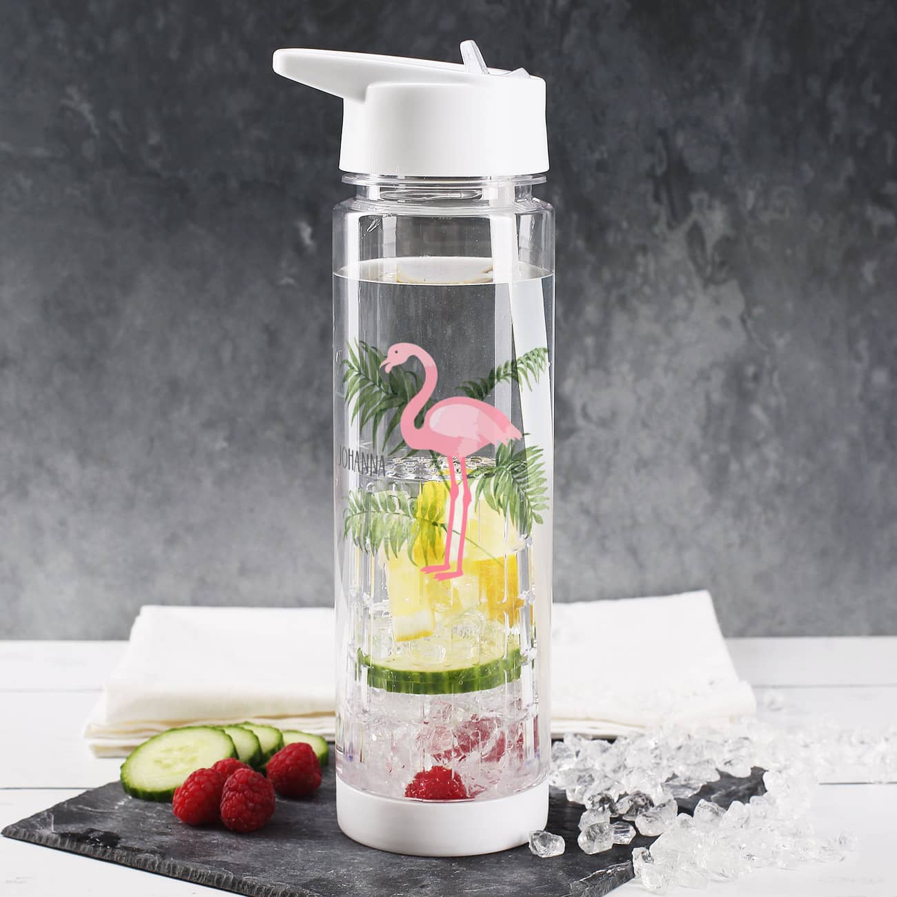 Flamingo Trinkflasche mit Fruchteinsatz –