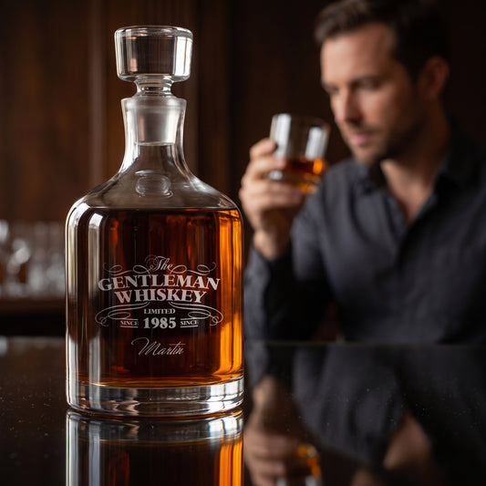 Leonardo Whisky-Karaffe mit Gentleman-Motiv, personalisiert mit Name und Geburtsjahr