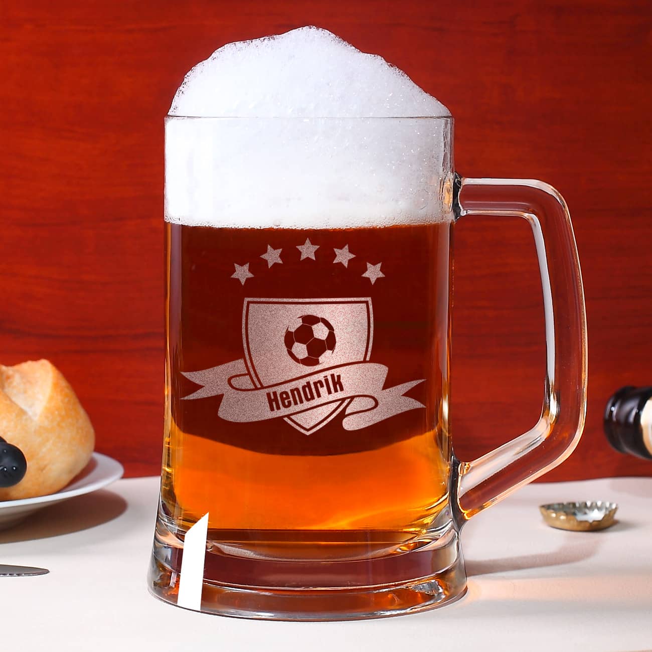 Bierkrug mit Namen für Fußballfans