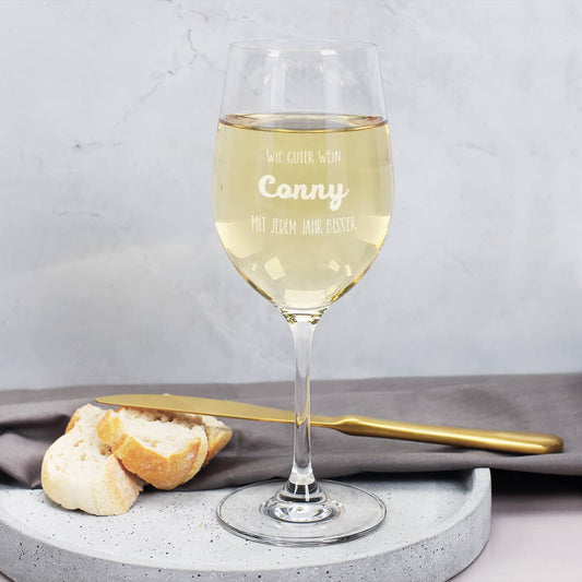 Persönliches Weinglas zum Geburtstag - mit jedem Jahr besser