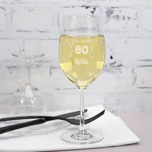 Happy Birthday 80 - graviertes Weinglas mit Name