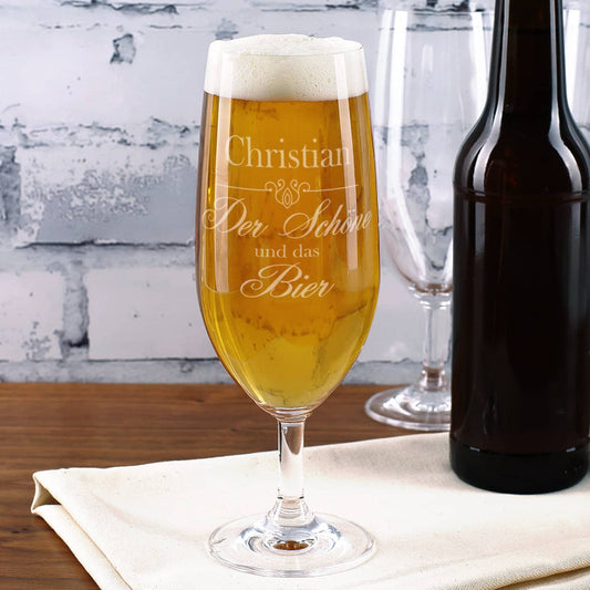 Pilstulpe mit Gravur "Der Schöne und das Bier" & Name nach Wunsch
