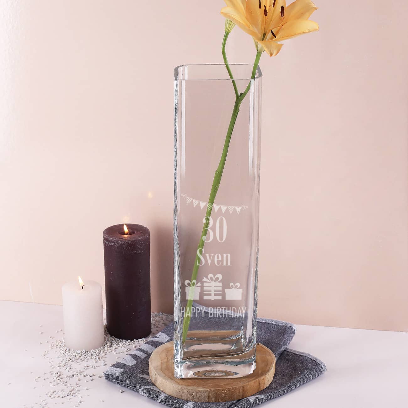 Blumenvase zum Geburtstag mit Gravur –