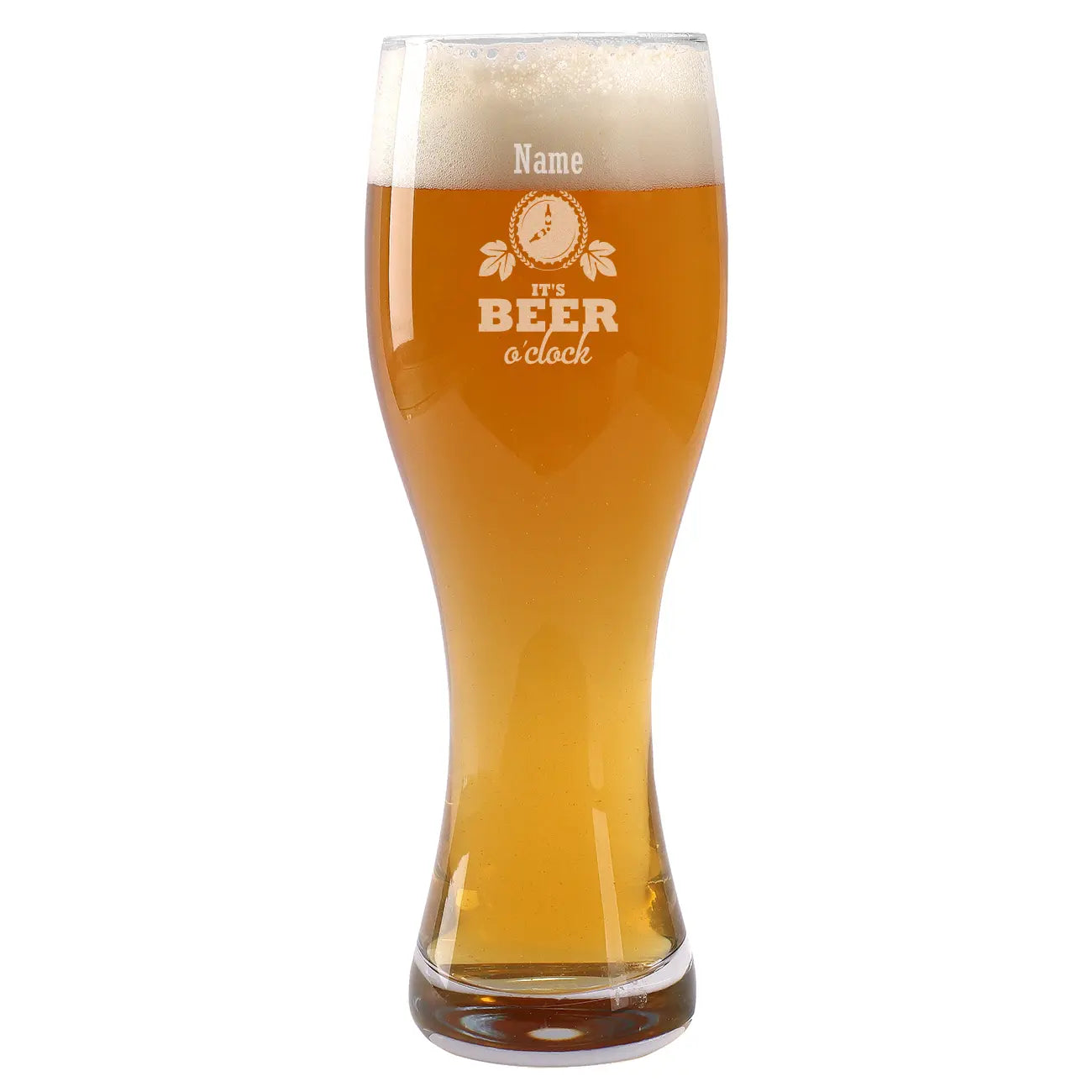 Weizenbierglas Beer o'clock mit Namensgravur in zwei Größen