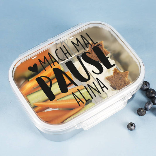 Mach mal Pause - Brotbox aus Metall mit Name bedruckt