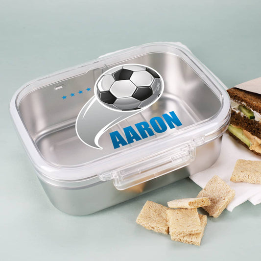 Edelstahl - Brotdose für Fußballfans mit Name bedruckt
