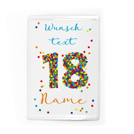 Blechpostkarte mit Konfetti 18 zum Geburtstag