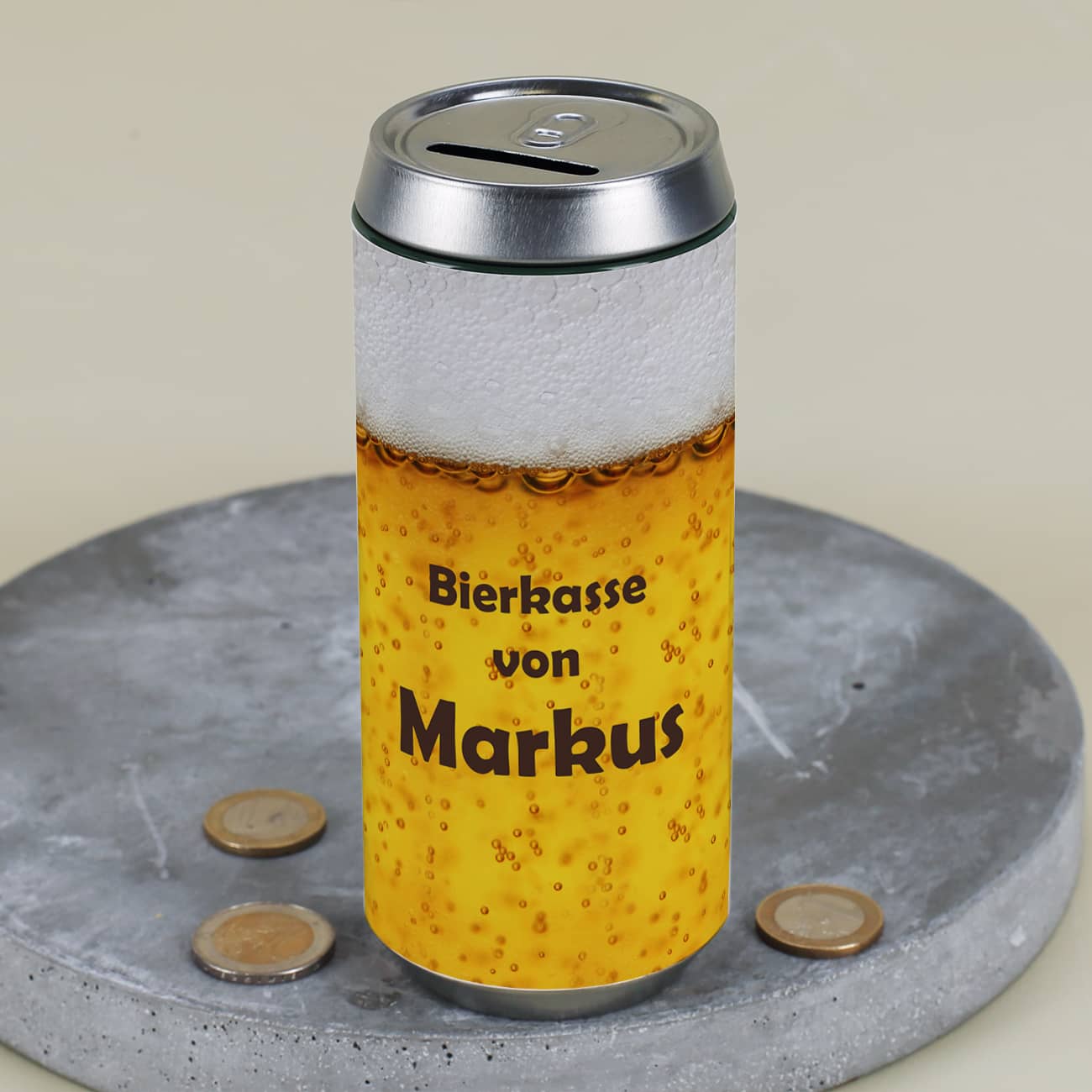Bier Spardose Bierkasse mit individuellem Text personalisiert für Geldgeschenke für Männer aus Metall mit einem abnehmbaren Deckel als Geschenk für viele Anlässe –
