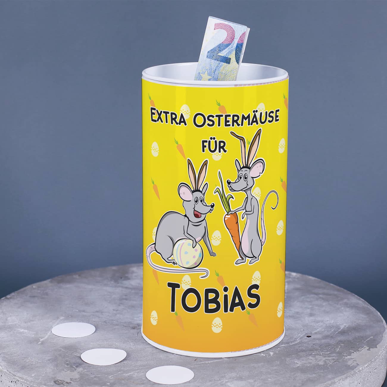 Spardose Extra Ostermäuse mit Name personalisiert aus hochwertigem Metall mit abnehmbaren Deckel für Geldgeschenke zu Ostern für Kinder & Erwachsene –