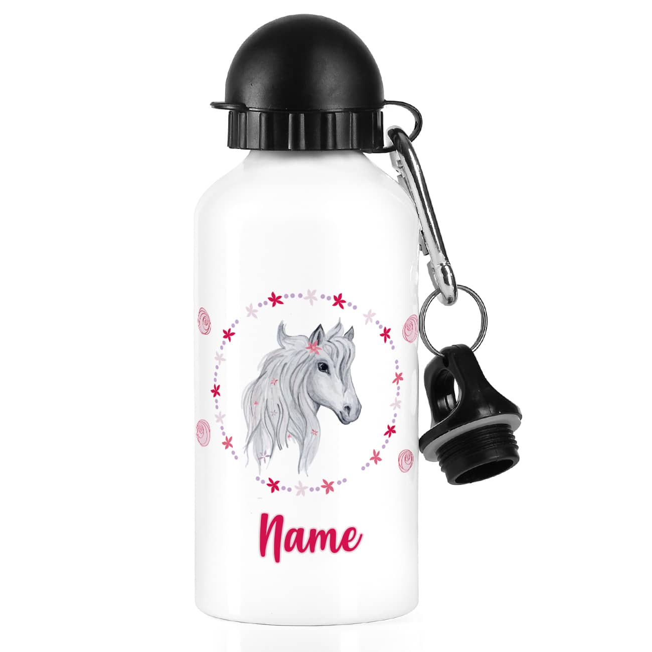 Aluminium-Trinkflasche mit Pferd und Name