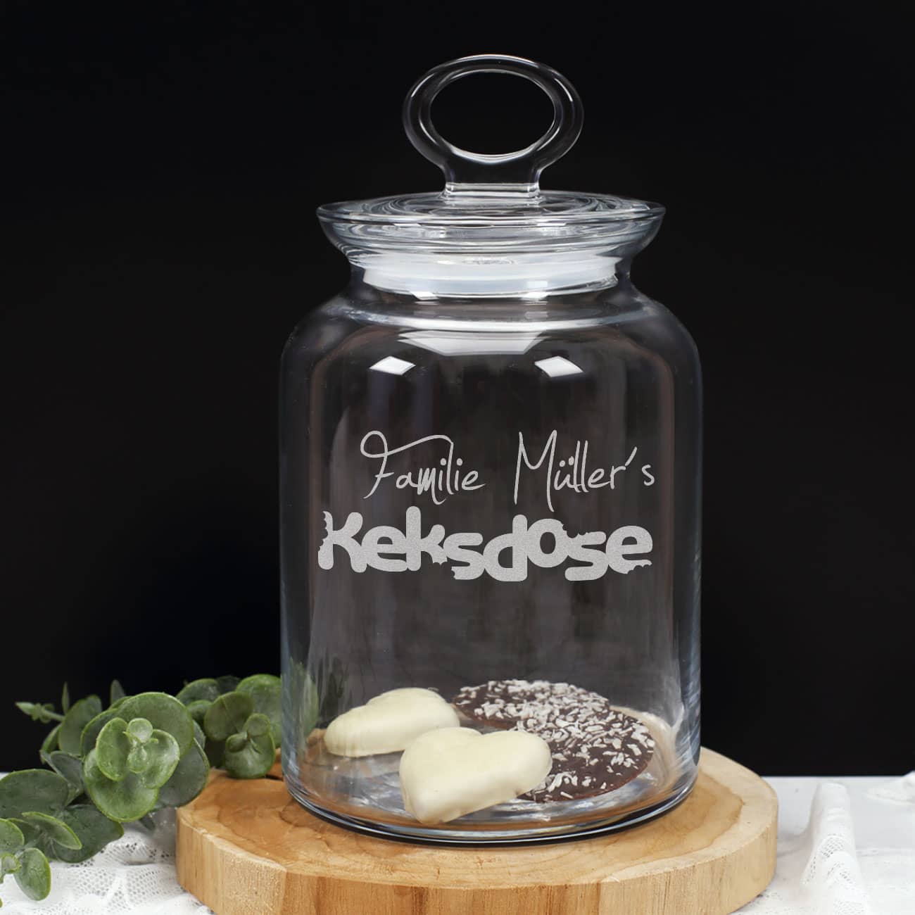 Keksdose aus Glas mit Namensgravur –