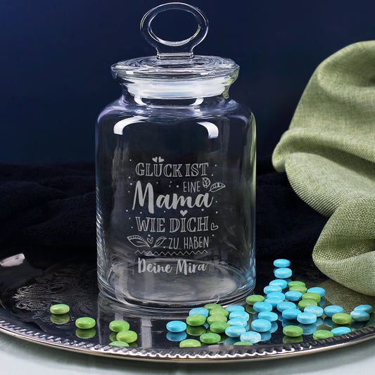 Glück ist, eine Mama wie dich zu haben - gravierte Glasdose