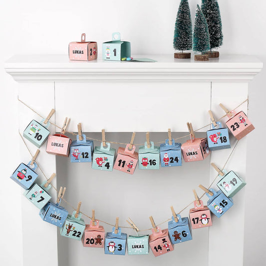 persönlicher DIY-Adventskalender mit Tieren und Name für Kinder