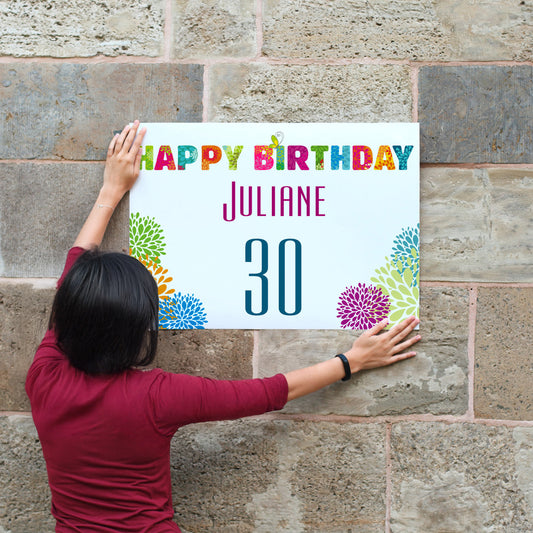 Banner zum Geburtstag mit Name, Alter und Blumen