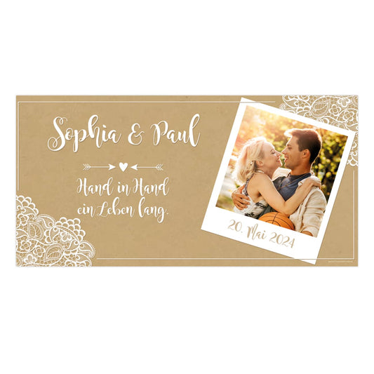 Vintage-Hochzeitsbanner mit Foto, Namen und Datum