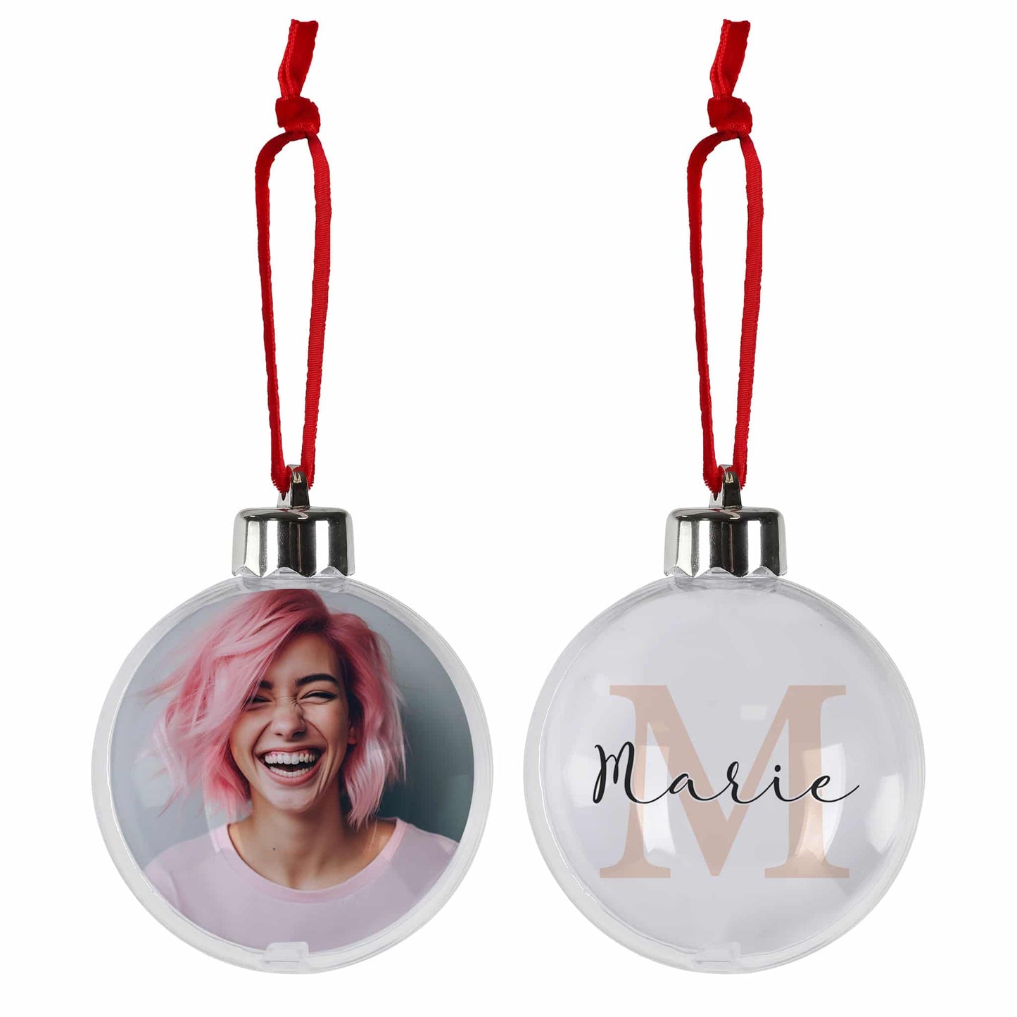 Persönliche Christbaumkugel mit Foto, Name und Initial
