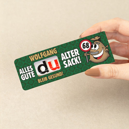 Personalisierter duplo Riegel wird in der Hand gehalten – lustiges Geburtstagsgeschenk für Männer