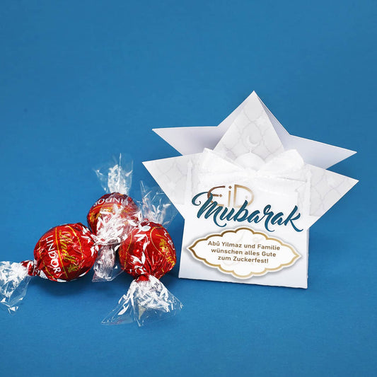Schriftzug Eid Mubarak und ein Text nach Wahl zum Zuckerfest