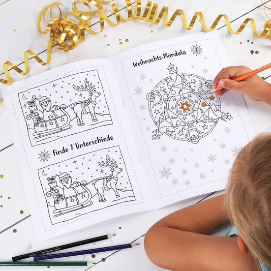Weihnachts-Malbuch mit 24 Seiten Malen, Basteln, Rätseln DIN A4