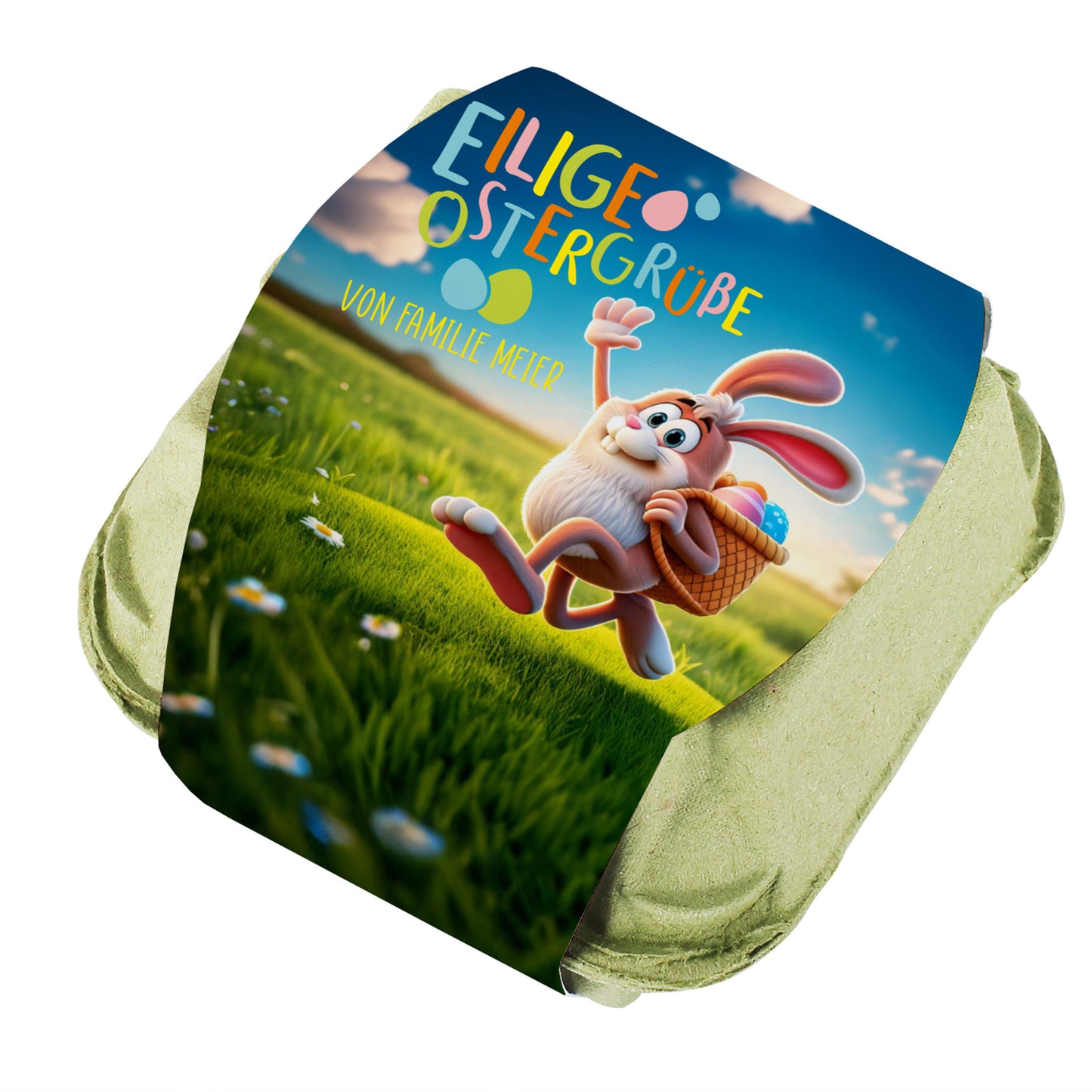 Schokoeier "Eilige Ostergrüße" in personalisiertem Eierkarton mit Wunschtext