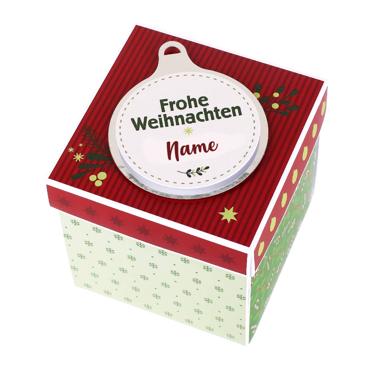 Überraschungsbox zu Weihnachten Deckel mit Weihnachtskugel