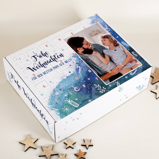 Adventskalender in Watercolor-Optik mit Foto und Wunschtext