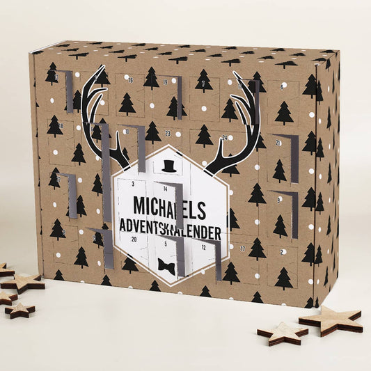 Adventskalender zum Befüllen mit Hirschgeweih und Ihrem Wunschnamen