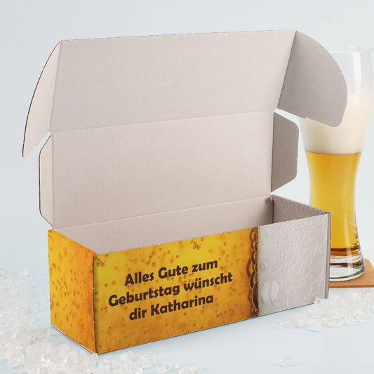 Geöffnete Verpackung mit Ihrem Wunschtext