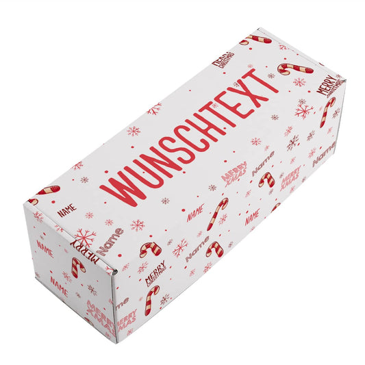 Geschenkverpackung mit Zuckerstangen-Motiv, Name und Wunschtext