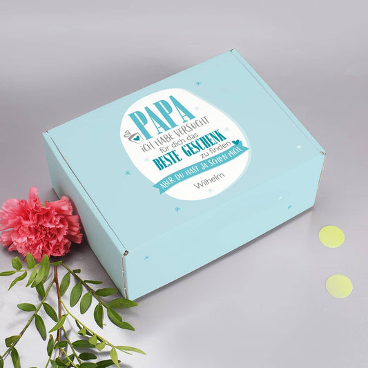 Geschenkverpackung mit Variante ich oder wir und Wunschtext