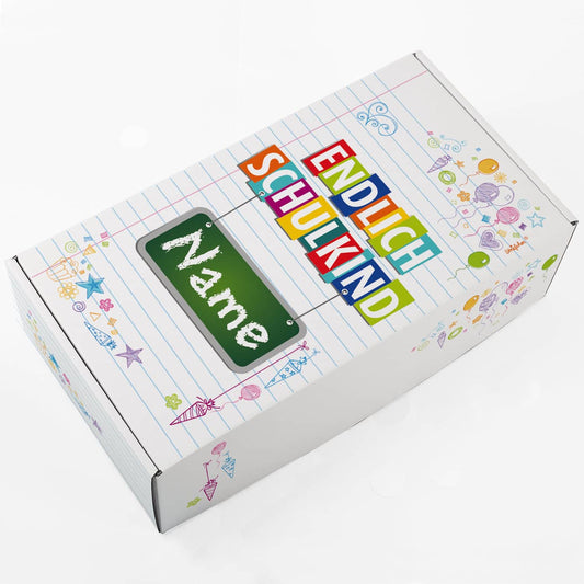 Geschenkkarton mit Name zur Einschulung - Endlich Schulkind