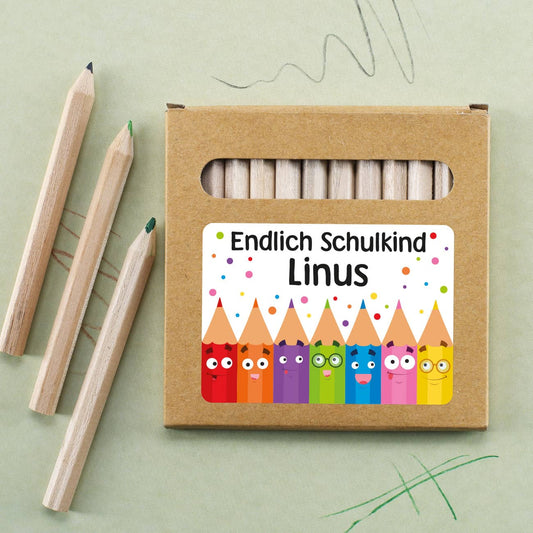 12 Buntstifte als Geschenk zur Einschulung mit Name