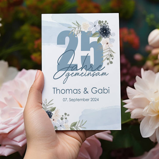 Einladungskarte Silberhochzeit mit Namen & Datum bedruckt