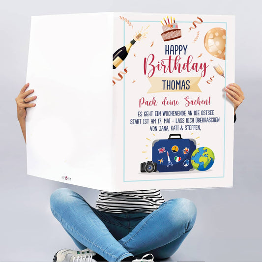 XXL Reisegutschein - Klappkarte zum Geburtstag mit Name und Text