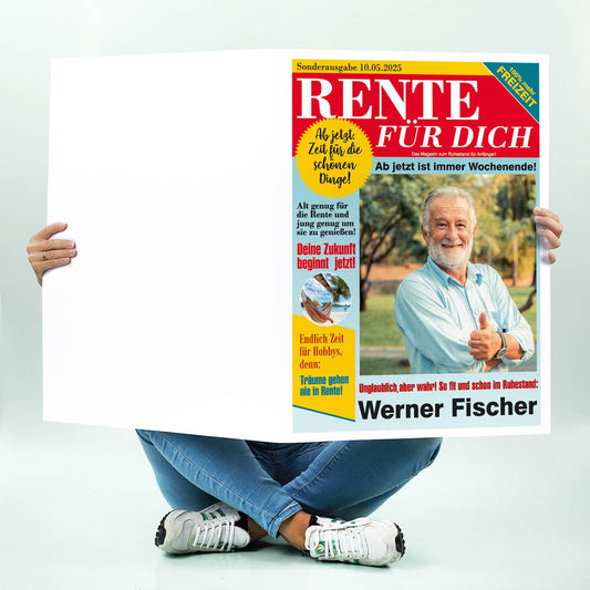 XXL Klappkarte zur Rente mit Foto und Name in Zeitungsform
